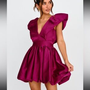 Selfie Leslie Hidden Heart Bubble Hem Mini Dress Magenta